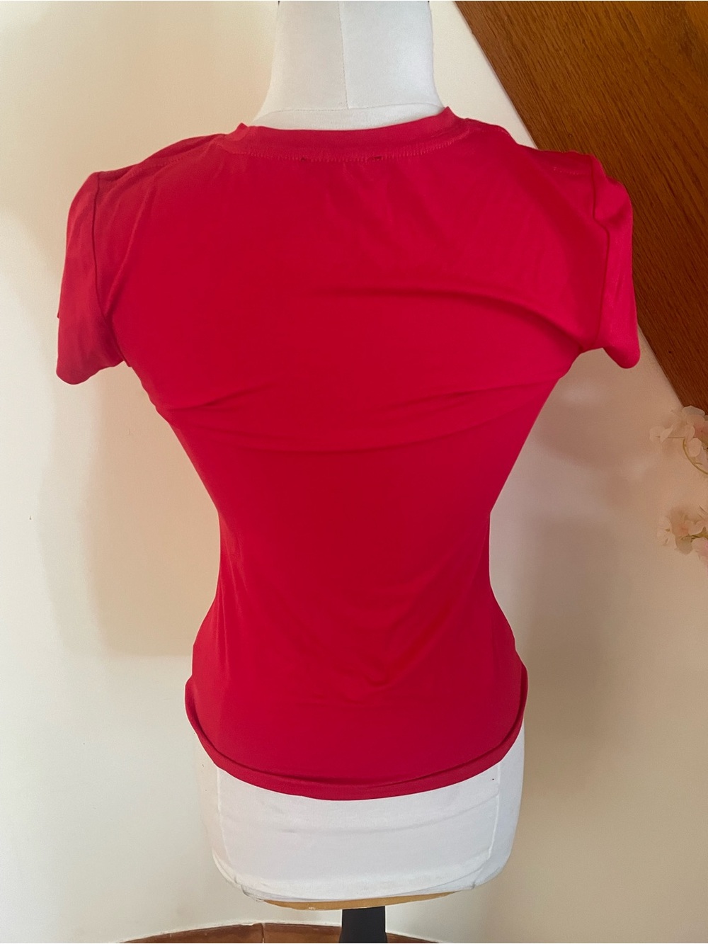 bebe Red Short Sleeve Logo Tee with Crystal Accents - Picture 3 of 4